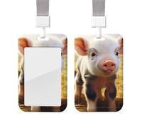 Sliding ID Badge Holder with Lanyard Plastic Card Case Protector Pouch with Clear Window ID Credit Card Name Tag Cute Farm Animal Badge Holder for Nurse Doctor Office Supplies
