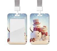 Sliding ID Badge Holder with Lanyard Plastic Card Case Protector Pouch with Clear Window ID Credit Card Name Tag Cute Snowmen Christmas Badge Holder for Nurse Doctor Office Supplies