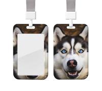 Sliding ID Badge Holder with Lanyard Plastic Card Case Protector Pouch with Clear Window ID Credit Card Name Tag Stupid Husky Dog Badge Holder for Nurse Doctor Office Supplies