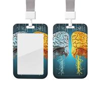 Sliding ID Badge Holder with Lanyard Plastic Card Case Protector Pouch with Clear Window ID Credit Card Name Tag Left and Right Brain Functions Badge Holder for Nurse Doctor Office Supplies