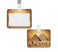 Sliding ID Badge Holder with Lanyard Plastic Card Case Protector Pouch with Clear Window ID Credit Card Name Tag Ancient Egypt Badge Holder for Nurse Doctor Office Supplies