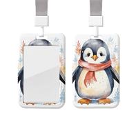 Sliding ID Badge Holder with Lanyard Plastic Card Case Protector Pouch with Clear Window ID Credit Card Name Tag Cute Cartoon Penguin Badge Holder for Nurse Doctor Office Supplies