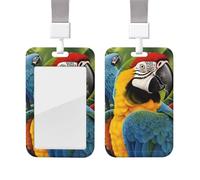 Sliding ID Badge Holder with Lanyard Plastic Card Case Protector Pouch with Clear Window ID Credit Card Name Tag Tropical Parrot Badge Holder for Nurse Doctor Office Supplies