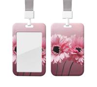 Sliding ID Badge Holder with Lanyard Plastic Card Case Protector Pouch with Clear Window ID Credit Card Name Tag Two Pink Floral Badge Holder for Nurse Doctor Office Supplies