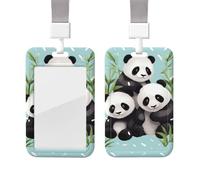 Sliding ID Badge Holder with Lanyard Plastic Card Case Protector Pouch with Clear Window ID Credit Card Name Tag Cute Pandas Badge Holder for Nurse Doctor Office Supplies