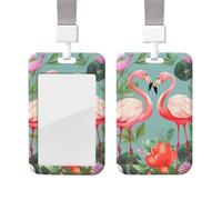 Sliding ID Badge Holder with Lanyard Plastic Card Case Protector Pouch with Clear Window ID Credit Card Name Tag Flamingo Love Flowers Badge Holder for Nurse Doctor Office Supplies