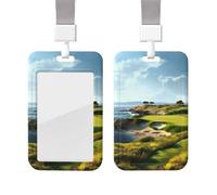 Sliding ID Badge Holder with Lanyard Plastic Card Case Protector Pouch with Clear Window ID Credit Card Name Tag Seaside Golf Course Badge Holder for Nurse Doctor Office Supplies