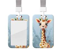 Sliding ID Badge Holder with Lanyard Plastic Card Case Protector Pouch with Clear Window ID Credit Card Name Tag Cute Giraffe Flowers Badge Holder for Nurse Doctor Office Supplies
