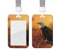 Sliding ID Badge Holder with Lanyard Plastic Card Case Protector Pouch with Clear Window ID Credit Card Name Tag Golden Sunset Bald Eagle Badge Holder for Nurse Doctor Office Supplies