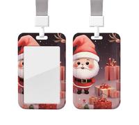 Sliding ID Badge Holder with Lanyard Plastic Card Case Protector Pouch with Clear Window ID Credit Card Name Tag Cute Christmas Holidays Badge Holder for Nurse Doctor Office Supplies