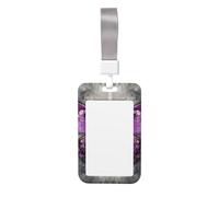 Sliding ID Badge Holder with Lanyard Purple Butterfly Colorful ID Card Holder Case Plastic Vertical Card Case Protector Pouch with Clear Window Work Badge Sleeve for Women Men Office