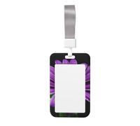 Sliding ID Badge Holder with Lanyard Purple Daisy ID Card Holder Case Plastic Vertical Card Case Protector Pouch with Clear Window Work Badge Sleeve for Women Men Office