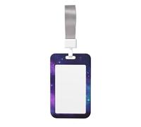 Sliding ID Badge Holder with Lanyard Purple Starry Sky ID Card Holder Case Plastic Vertical Card Case Protector Pouch with Clear Window Work Badge Sleeve for Women Men Office