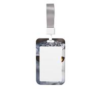 Sliding ID Badge Holder with Lanyard Snowy Owl Eyes ID Card Holder Case Plastic Vertical Card Case Protector Pouch with Clear Window Work Badge Sleeve for Women Men Office