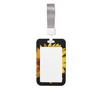 Sliding ID Badge Holder with Lanyard Sunflower on Black Background ID Card Holder Case Plastic Vertical Card Case Protector Pouch with Clear Window Work Badge Sleeve for Women Men Office
