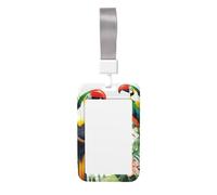 Sliding ID Badge Holder with Lanyard Toucans Parrot Palm Tree Leaves ID Card Holder Case Plastic Vertical Card Case Protector Pouch with Clear Window Work Badge Sleeve for Women Men Office