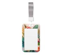Sliding ID Badge Holder with Lanyard Watercolor Tropical Flamingo ID Card Holder Case Plastic Vertical Card Case Protector Pouch with Clear Window Work Badge Sleeve for Women Men Office