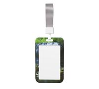 Sliding ID Badge Holder with Lanyard Waterfall Flowing Down ID Card Holder Case Plastic Vertical Card Case Protector Pouch with Clear Window Work Badge Sleeve for Women Men Office