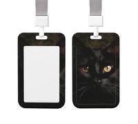 Sliding ID Badge Holder with Vertical Card Badge Holder Waterproof Plastic Card Sleeve A Black cat Badge Protector Case Name Tag ID Card Holder for Work Office Doctor Nurse