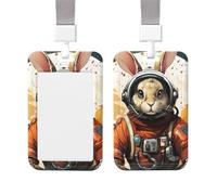 Sliding ID Badge Holder with Vertical Card Badge Holder Waterproof Plastic Card Sleeve A Cartoon Rabbit Wearing a Space Suit Badge Protector Case Name Tag ID Card Holder for Work Office Doctor Nurse