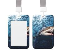 Sliding ID Badge Holder with Vertical Card Badge Holder Waterproof Plastic Card Sleeve A Shark Swims in The sea Badge Protector Case Name Tag ID Card Holder for Work Office Doctor Nurse