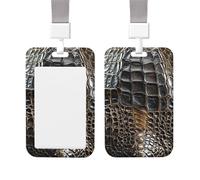 Sliding ID Badge Holder with Vertical Card Badge Holder Waterproof Plastic Card Sleeve Alligator Skin Badge Protector Case Name Tag ID Card Holder for Work Office Doctor Nurse