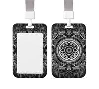 Sliding ID Badge Holder with Vertical Card Badge Holder Waterproof Plastic Card Sleeve Black and White Pattern Badge Protector Case Name Tag ID Card Holder for Work Office Doctor Nurse