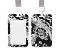 Sliding ID Badge Holder with Vertical Card Badge Holder Waterproof Plastic Card Sleeve Black and White Turtle Pattern Badge Protector Case Name Tag ID Card Holder for Work Office Doctor Nurse