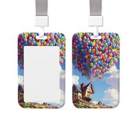 Sliding ID Badge Holder with Vertical Card Badge Holder Waterproof Plastic Card Sleeve Colorful Balloon and House Badge Protector Case Name Tag ID Card Holder for Work Office Doctor Nurse