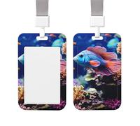 Sliding ID Badge Holder with Vertical Card Badge Holder Waterproof Plastic Card Sleeve Coral Reef Fish Aquarium Badge Protector Case Name Tag ID Card Holder for Work Office Doctor Nurse