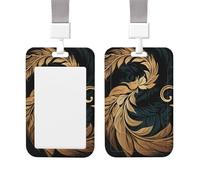Sliding ID Badge Holder with Vertical Card Badge Holder Waterproof Plastic Card Sleeve Gold and Black Pattern Badge Protector Case Name Tag ID Card Holder for Work Office Doctor Nurse