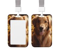 Sliding ID Badge Holder with Vertical Card Badge Holder Waterproof Plastic Card Sleeve Golden Retriever Sunflower Badge Protector Case Name Tag ID Card Holder for Work Office Doctor Nurse