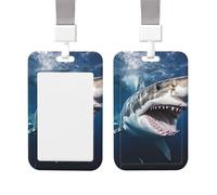 Sliding ID Badge Holder with Vertical Card Badge Holder Waterproof Plastic Card Sleeve Great White Shark Opens Mouth Badge Protector Case Name Tag ID Card Holder for Work Office Doctor Nurse