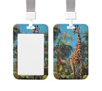 Sliding ID Badge Holder with Vertical Card Badge Holder Waterproof Plastic Card Sleeve Jungle Giraffe Badge Protector Case Name Tag ID Card Holder for Work Office Doctor Nurse