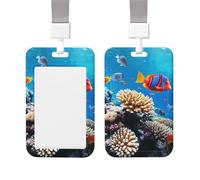Sliding ID Badge Holder with Vertical Card Badge Holder Waterproof Plastic Card Sleeve Ocean Tropical Fish Coral Badge Protector Case Name Tag ID Card Holder for Work Office Doctor Nurse