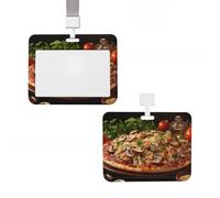 Sliding ID Badge Holder with Vertical Card Badge Holder Waterproof Plastic Card Sleeve Pizza with Mushrooms Tomatoes Badge Protector Case Name Tag ID Card Holder for Work Office Doctor Nurse