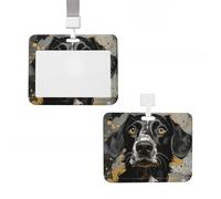 Sliding ID Badge Holder with Vertical Card Badge Holder Waterproof Plastic Card Sleeve Polka Dots and Dogs Badge Protector Case Name Tag ID Card Holder for Work Office Doctor Nurse