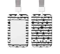 Sliding ID Badge Holder with Vertical Card Badge Holder Waterproof Plastic Card Sleeve Stars on Black and White Stripes Badge Protector Case Name Tag ID Card Holder for Work Office Doctor Nurse