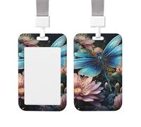 Sliding ID Badge Holder with Vertical Card Badge Holder Waterproof Plastic Card Sleeve Water Lily and Dragonfly Badge Protector Case Name Tag ID Card Holder for Work Office Doctor Nurse