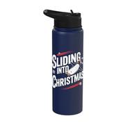 Sliding Into Christmas - Funny Penguin Christmas Stainless Steel Insulated Water Bottle