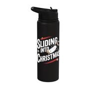 Sliding Into Christmas - Funny Penguin Christmas Stainless Steel Insulated Water Bottle