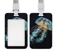 Sliding Jellyfish Badge Holder Waterproof Plastic Card Holder with Clear Window Detachable Lanyard Vertical Heavy Card Case Protector for Office School Factory