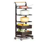 Sliding Kitchen nizer Cart 5-Board Black Rolling Storage Unit with 2 Baskets Corner Cabinet Drawer nizer Space-Saving Kitchen Rack for Efficient Storage
