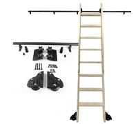 Sliding Ladder Hardware Kit, Black Steel Round Tube Moving Rails Complete Set, 3.3ft to 24ft Library Rolling Ladder with Floor Roller (No Ladder