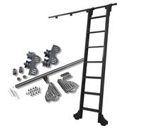 Sliding Ladder Hardware Kit, Retractable Rolling Library Track, Mobile Ladder Rails with Floor Roller Wheels, Steel Construction (Ladder Not Included)
