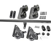 Sliding Ladder Hardware Kit with Floor Roller, Black Metal Steel Round Tube Rail for Wall-Mounted Library, Barn Door, Loft Storage, Track Length 3.3-19.7ft Full Set (Ladder Not Included)