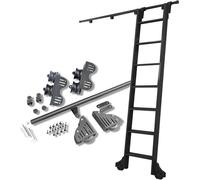 Sliding Ladder Hardware Retractable Rolling Library Ladder Rails Kit, Black Steel Round Tube Mobile Ladder Tracks with Floor Roller Wheels (No Ladder),360cm Track kit