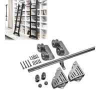 Sliding Ladder Hardware, Rolling Library Ladder Hardware Kit, Mobile Ladder Tracks With Floor Roller Wheels, Retractable Rolling Ladder Hardware, Black Steel Round Tube(800cm(26.2 ft) track kit)