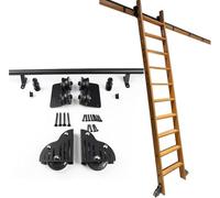 Sliding Library Ladder Hardware Kit - Complete Rolling Track Set with Telescopic Upper Hook & Floor Wheels with Brakes - Ideal for Loft Stairs & Bookshelves (16 ft/488 cm)