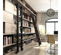 Sliding Library Ladder Hardware Kit - Full Set with Telescopic Hook & Roller Floor Wheels with Brakes 12ft Track for Loft Stairs & Bookshelves - Easy Installation